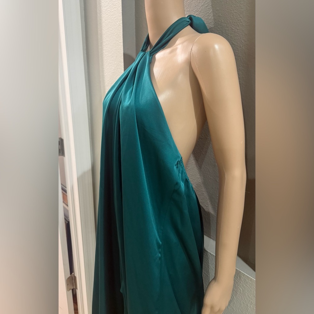 Club L London Bottle Green Satin Maxi Dress NWT - Picture 4 of 7